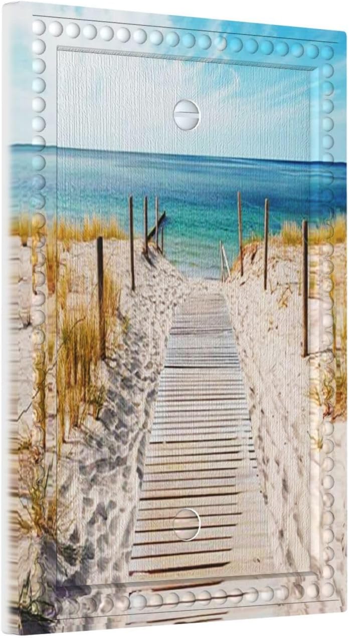 Igneinf Peaceful Beach Blank Light Switch Cover Wall Plate for Home Decor Ocean Theme