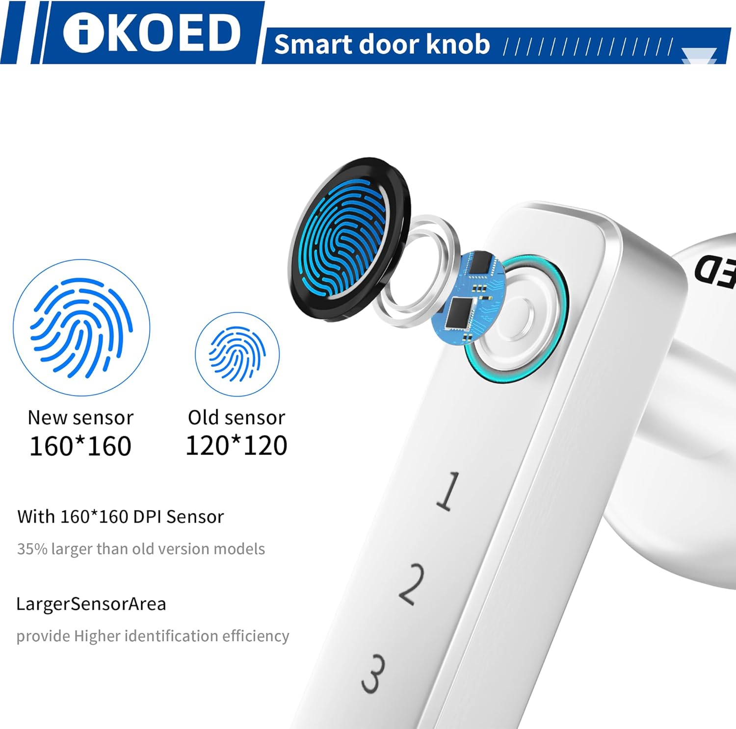 IKOED Keyless Entry Fingerprint Door Lock - Electronic Biometric Deadbolt Keypad for Bedroom Home Office Apartment Silver