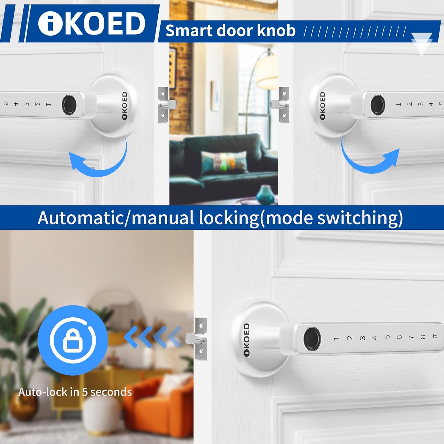 IKOED Keyless Entry Fingerprint Door Lock - Electronic Biometric Deadbolt Keypad for Bedroom Home Office Apartment Silver