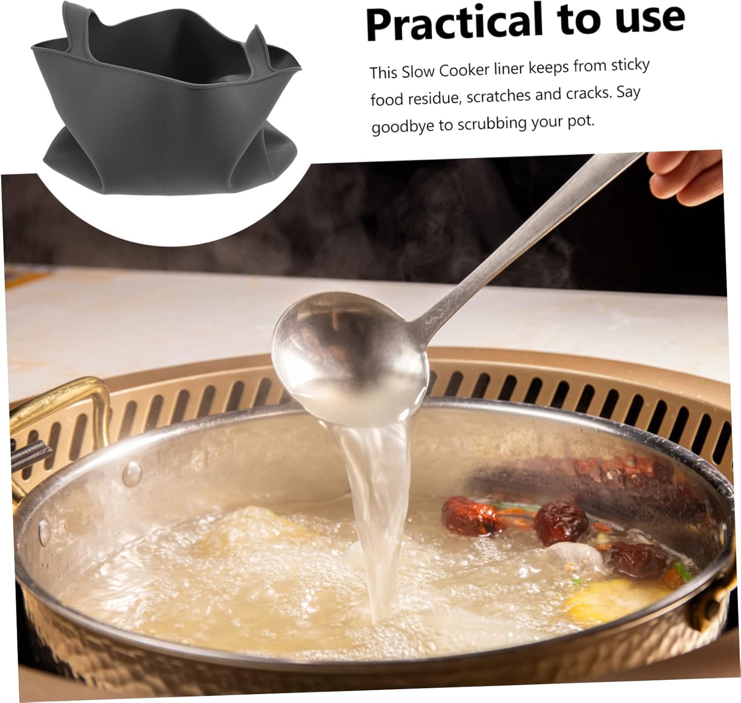 IMIKEYA 8QT Slow Cooker Silicone Insert Liner - Leak Proof, Reusable, Easy to Clean - Odor-Free Silicone Bowl for Effortless Meal Prep