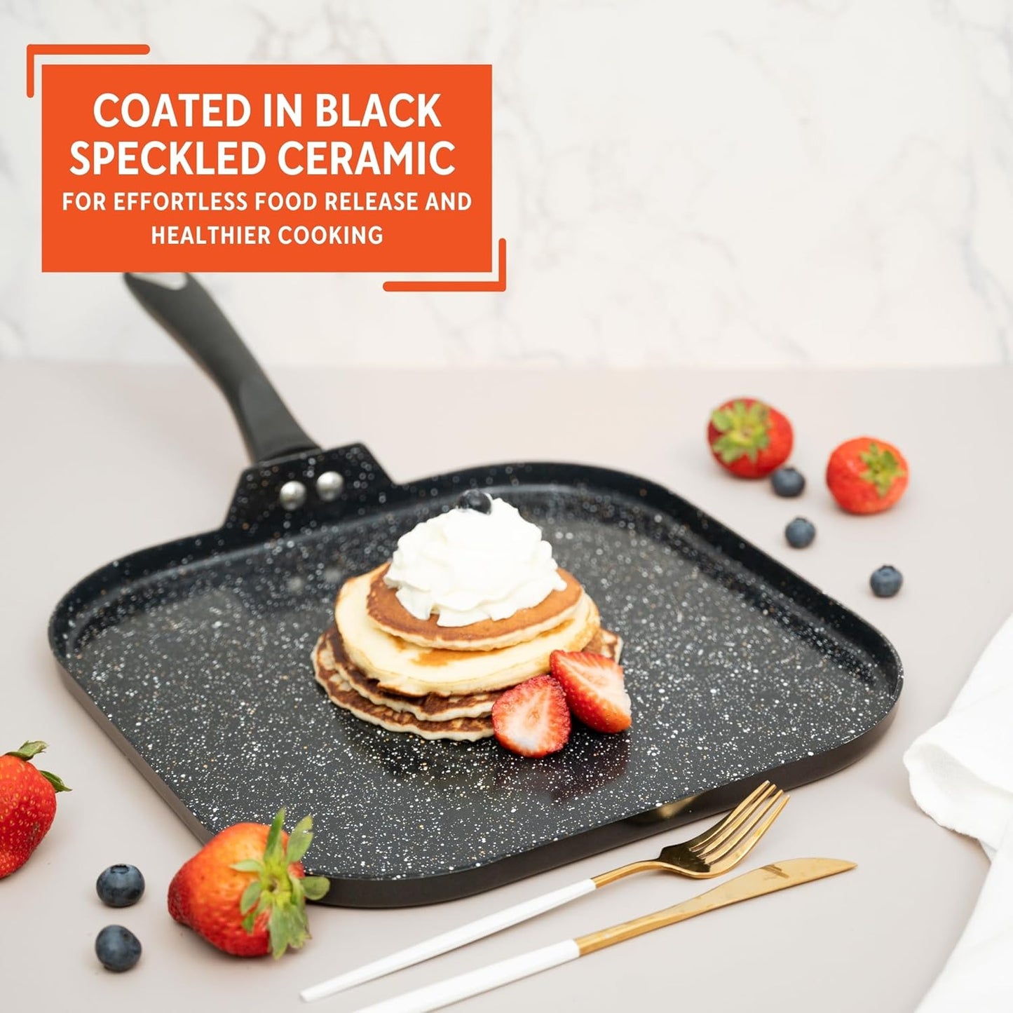 IMUSA 11” Ceramic Nonstick Griddle Pan with Bakelite Handle - Bistro Quality