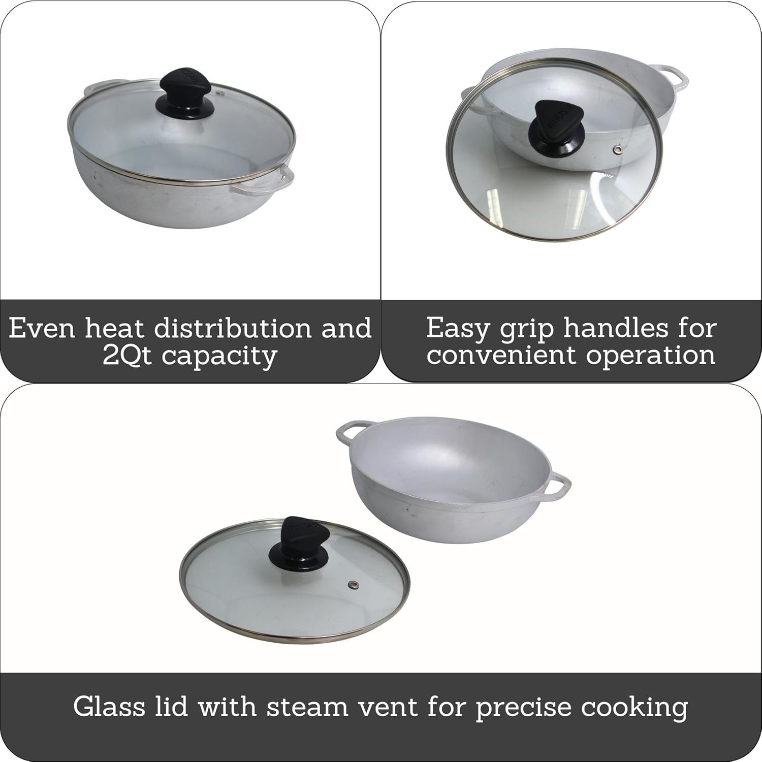 IMUSA 2.0Qt Basic Caldero with Glass Lid - 20cm: Essential Cookware for Everyday Cooking