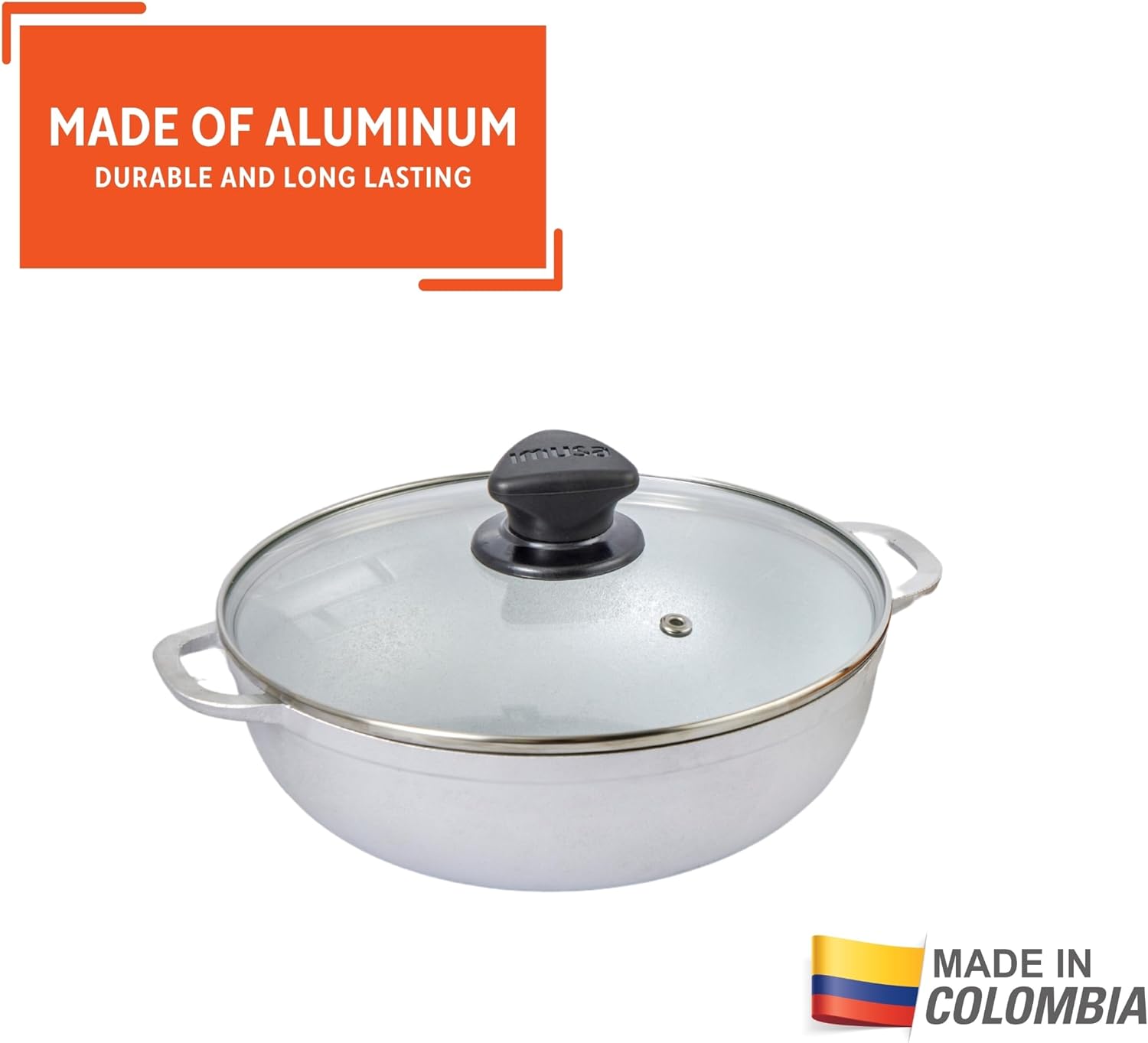 IMUSA 2.0Qt Basic Caldero with Glass Lid - 20cm: Essential Cookware for Everyday Cooking