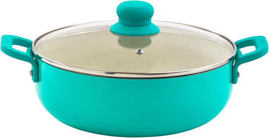 IMUSA USA T Caldero Dutch Oven with Glass Lid and Ceramic Interior, 3.2-Quart Capacity in Teal Color