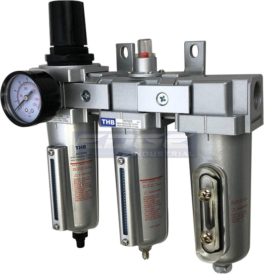 Industrial Grade 3 Stage Filter Regulator Coalescing Desiccant Dryer System for Compressed Air Lines, Metal Bowls, Paint Spray, Plasma Cutter - 1/2" NPT with Auto Drain