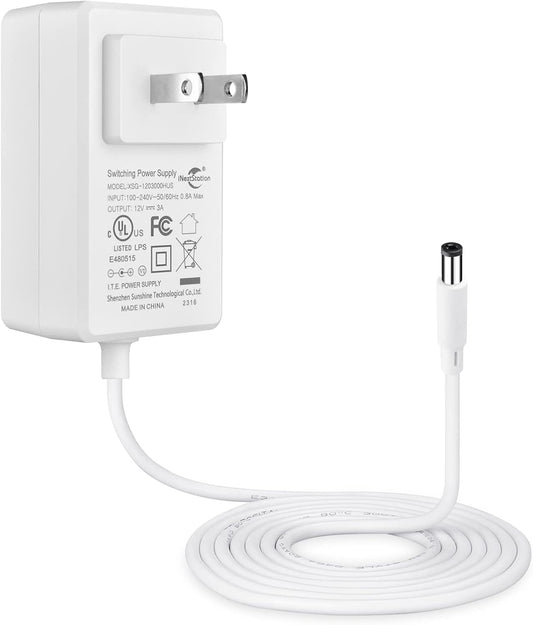 iNextStation 3A 12V Power Adapter Supply with US Plug for LED Light Strip, LCD Monitor, Router - UL Listed