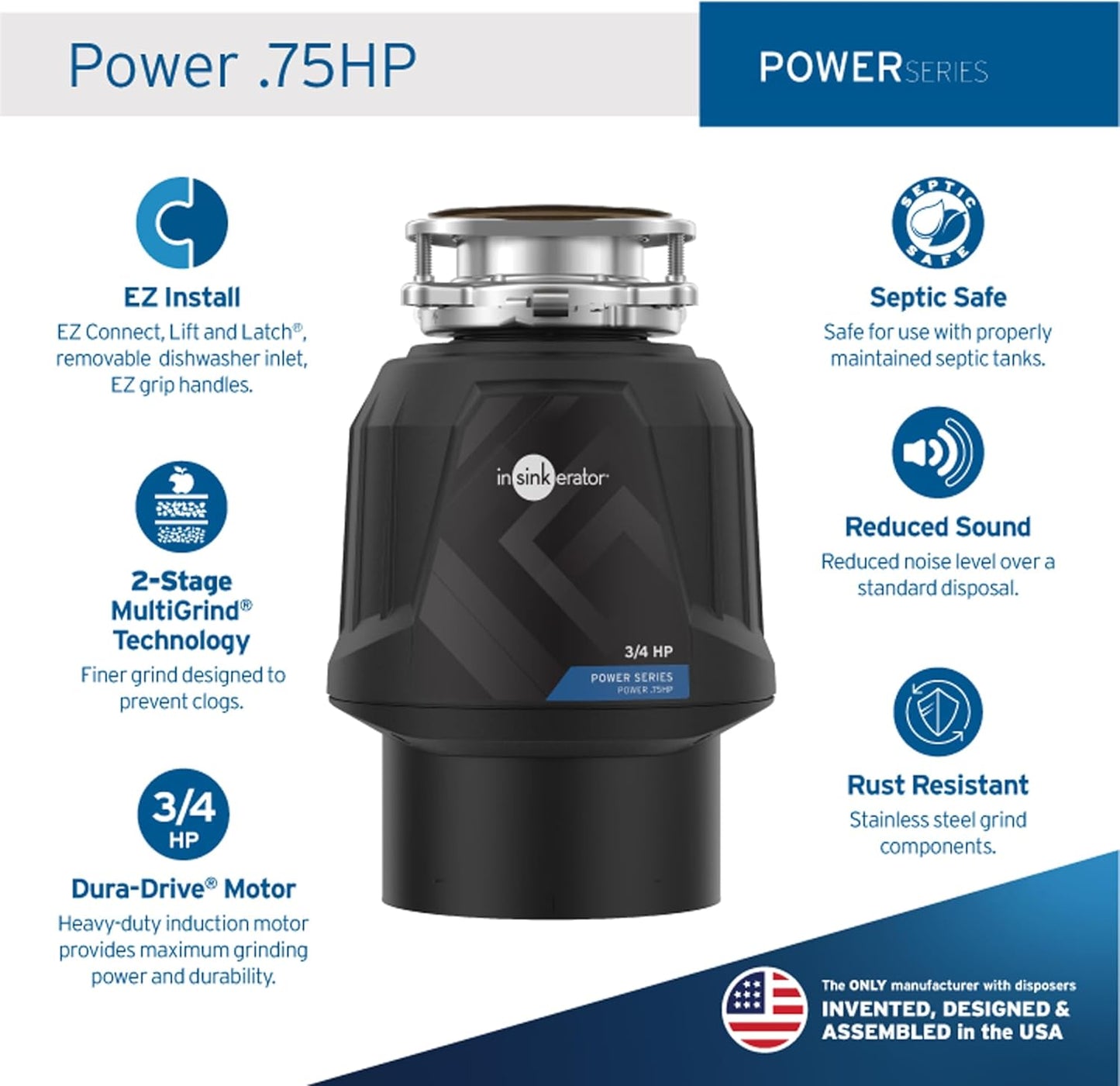 InSinkErator Power Series EZ Connect 3/4 HP Garbage Disposal - Black Color