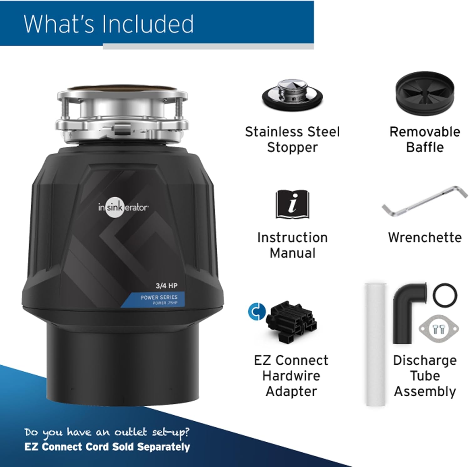 InSinkErator Power Series EZ Connect 3/4 HP Garbage Disposal - Black Color