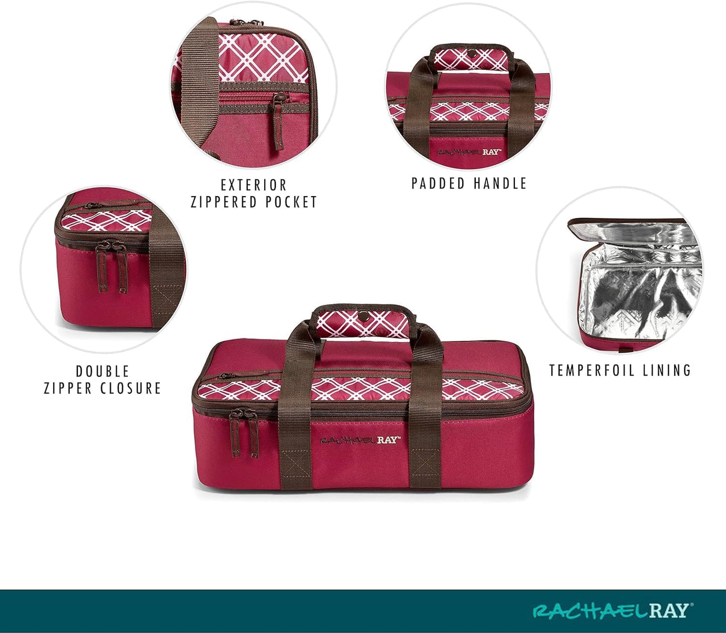 Insulated Casserole Carrier Bag for Hot or Cold Food, Fits 9x13 Baking Dish - Burgundy Color, Perfect for Potlucks, Parties, Picnics, and Cookouts by Rachael Ray