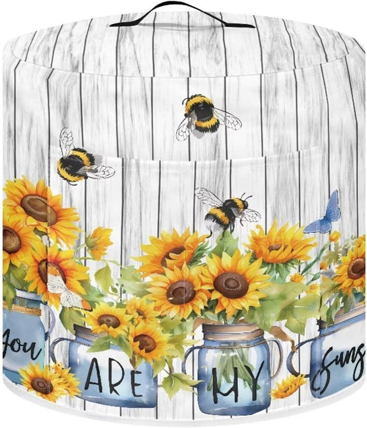 Insulated Pressure Cooker Cover for 3 Quart Appliances - Fits Rice Cooker, Air Fryer, Crock Pot - Washable Dust Cover with Pocket for Utensils and Recipes - Sunflower Vase Bee Design