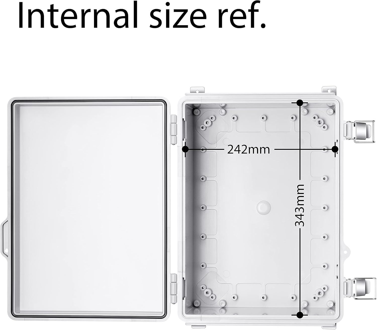 IP67 Waterproof Plastic Junction Box for Electrical Projects, Hinged Grey Cover, Mounting Plate, Wall Bracket - 370x270x150mm