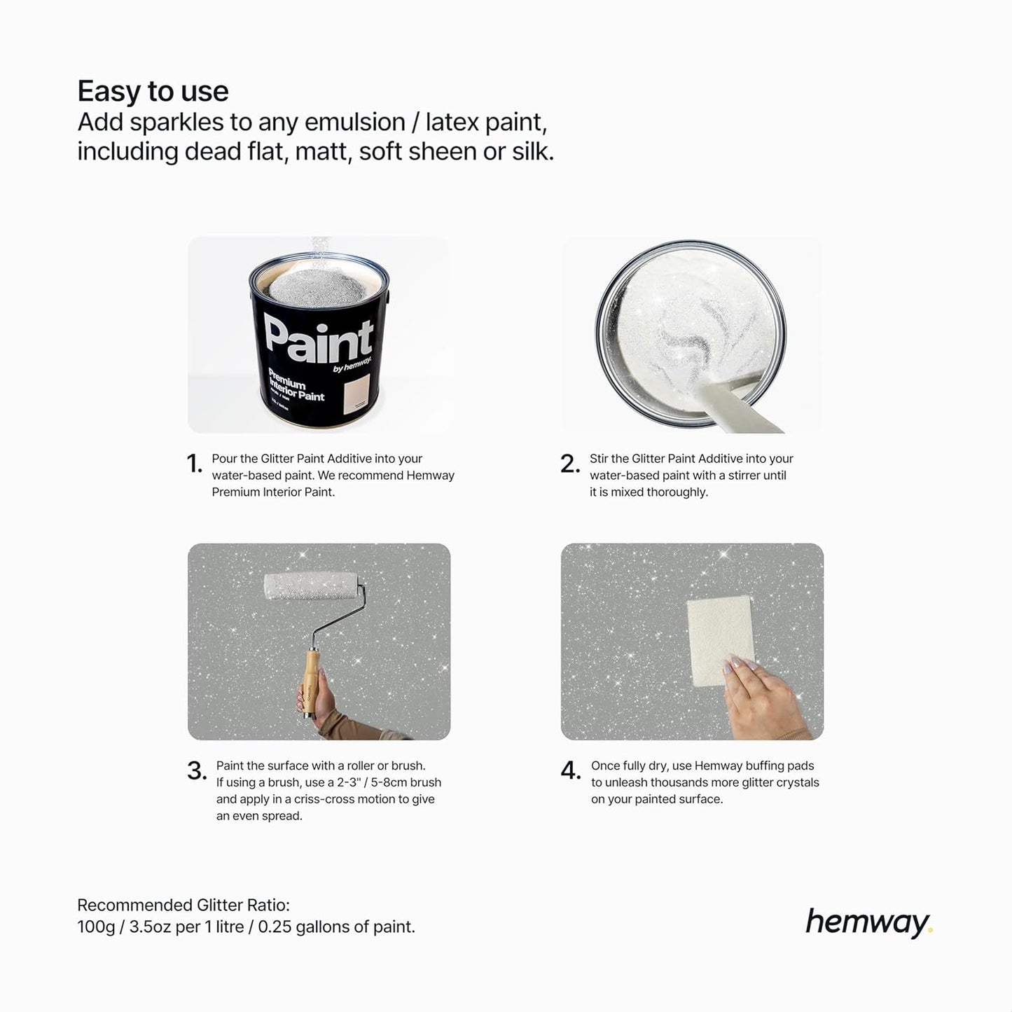 Iridescent Baby Blue Glitter Paint Additive for Acrylic & Emulsion Paint - 100g - Fine Crystals for Interior & Exterior Walls, Wood, Varnish, Furniture