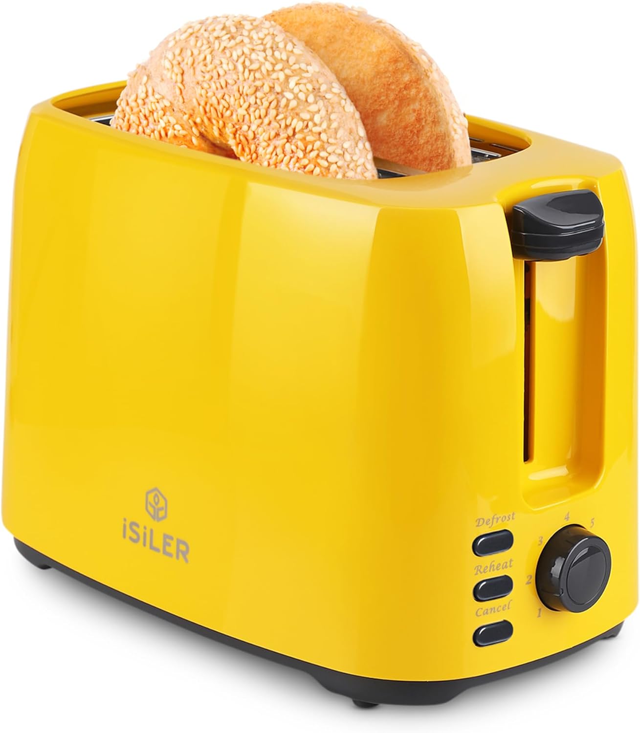 iSiLER 2 Slice Bagel Toaster with 7 Shade Settings, Double Side Baking, and Removable Crumb Tray - Yellow
