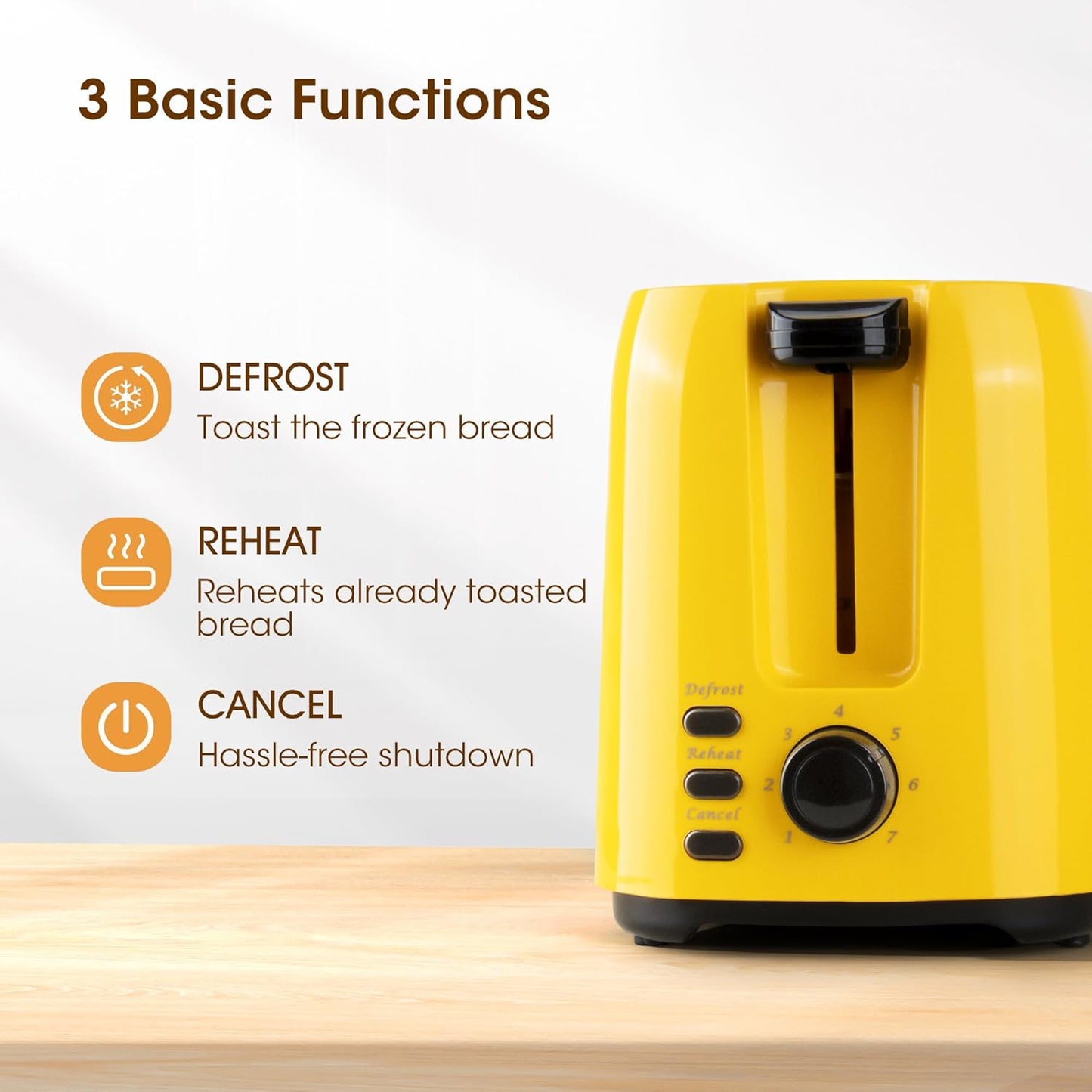 iSiLER 2 Slice Bagel Toaster with 7 Shade Settings, Double Side Baking, and Removable Crumb Tray - Yellow