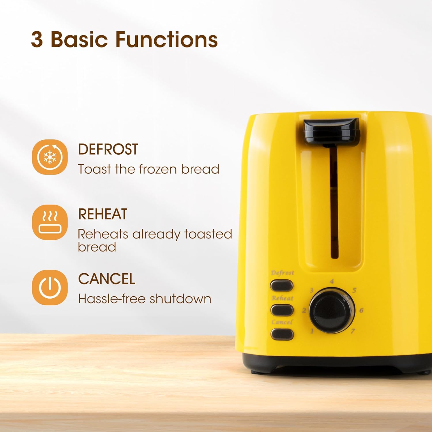 iSiLER 2 Slice Bagel Toaster with 7 Shade Settings, Double Side Baking, and Removable Crumb Tray - Yellow