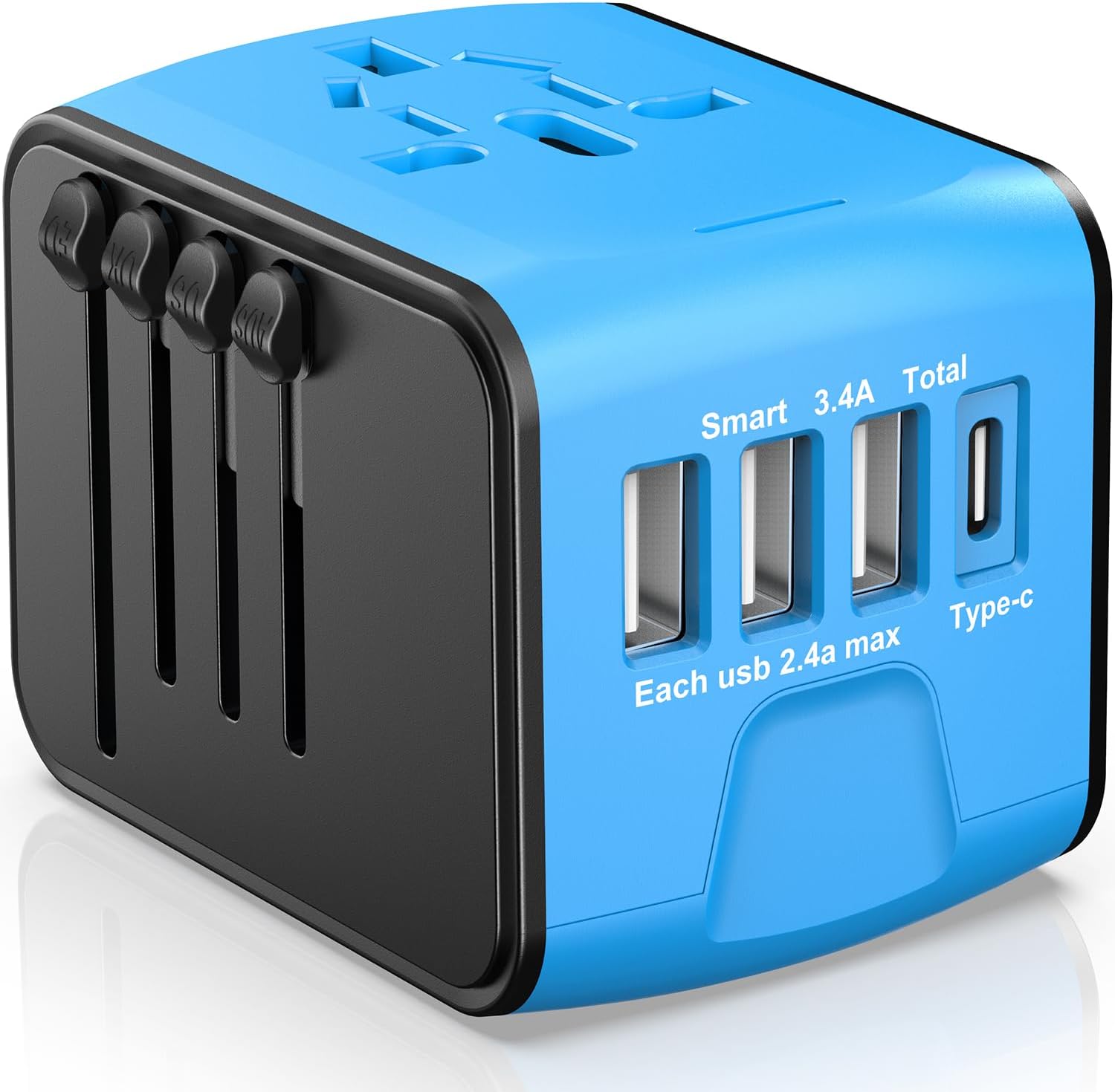 ISIX Universal Travel Adapter with 4 USB Ports & AC Outlet - Worldwide Plug Charger for US to Europe, UK, AUS