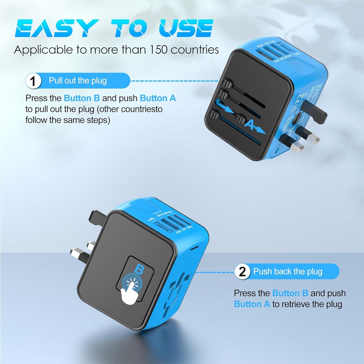 ISIX Universal Travel Adapter with 4 USB Ports & AC Outlet - Worldwide Plug Charger for US to Europe, UK, AUS