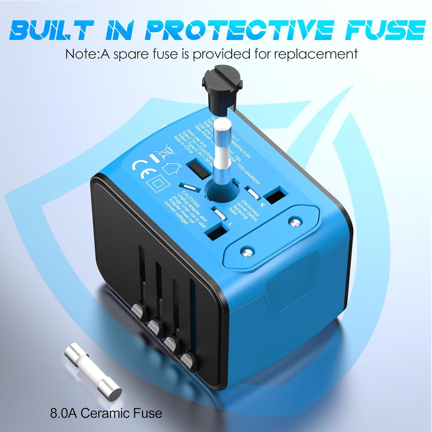 ISIX Universal Travel Adapter with 4 USB Ports & AC Outlet - Worldwide Plug Charger for US to Europe, UK, AUS