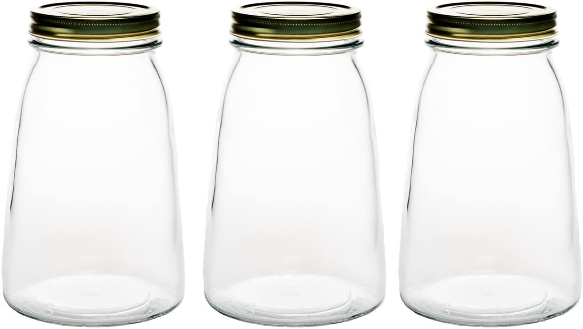 Italian Made Amici Home Cantania Canning Jars with Airtight Golden Lids - 54oz, Pack of 3