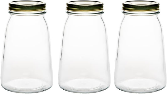 Italian Made Amici Home Cantania Canning Jars with Airtight Golden Lids - 54oz, Pack of 3