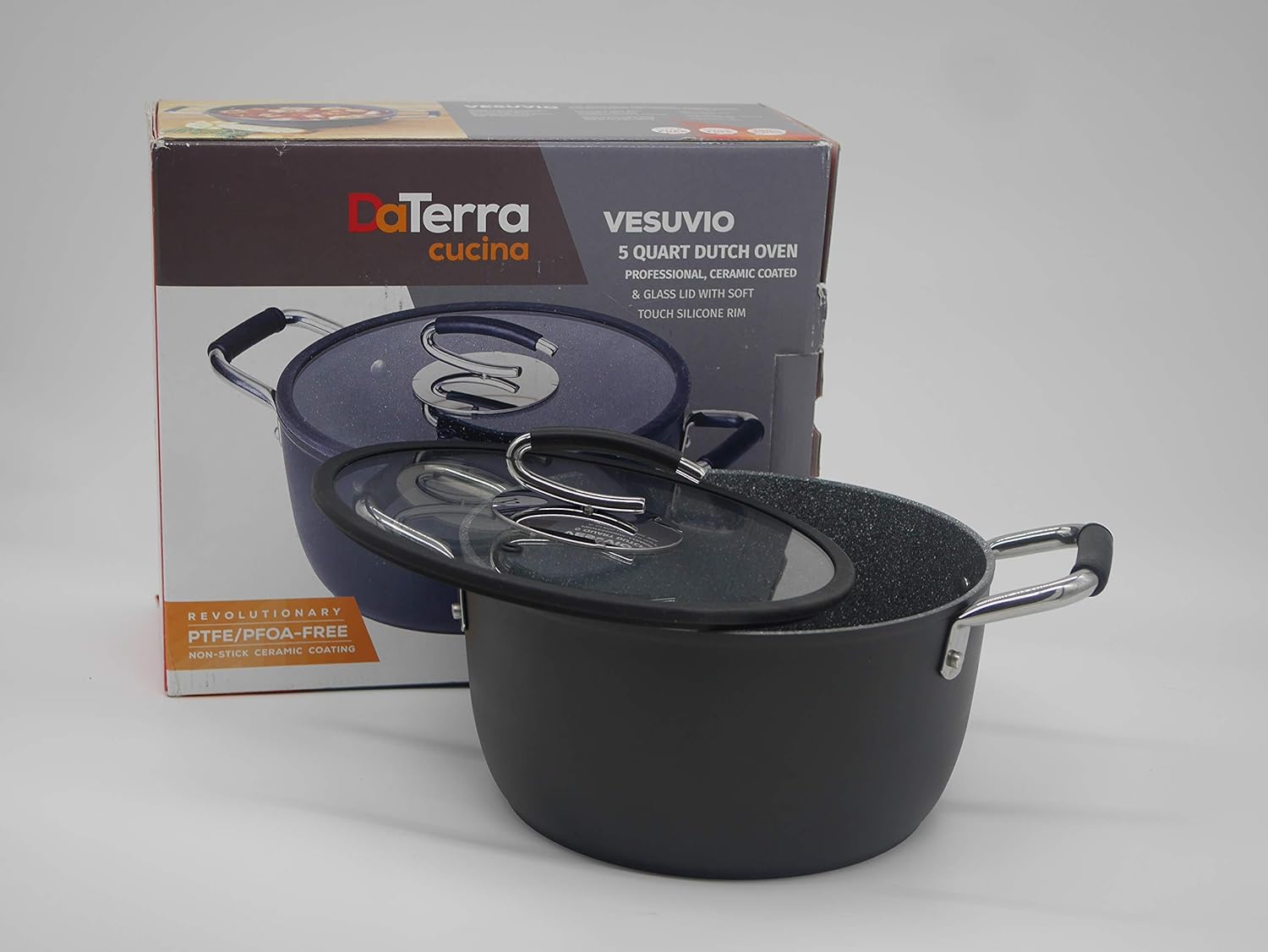 Italian-Made DaTerra Cucina 5 Qt Nonstick Dutch Oven with Lid - PTFE, Cadmium, Lead, and PFOA Free - Oven Safe Induction Stock Pot