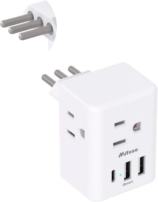 Italy Travel Power Adapter with 3 Prong Grounded Plug and USB Charging Ports - Type L Outlet Adaptor for USA to Italy, Uruguay, Chile