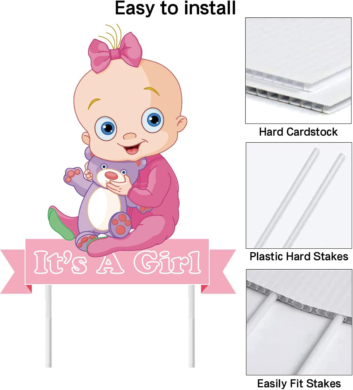 It's a Girl Yard Signs Display Decorations for Outdoor Party Decor - Garden Decor Lawn Yard Décor (12.6x14.1inch)