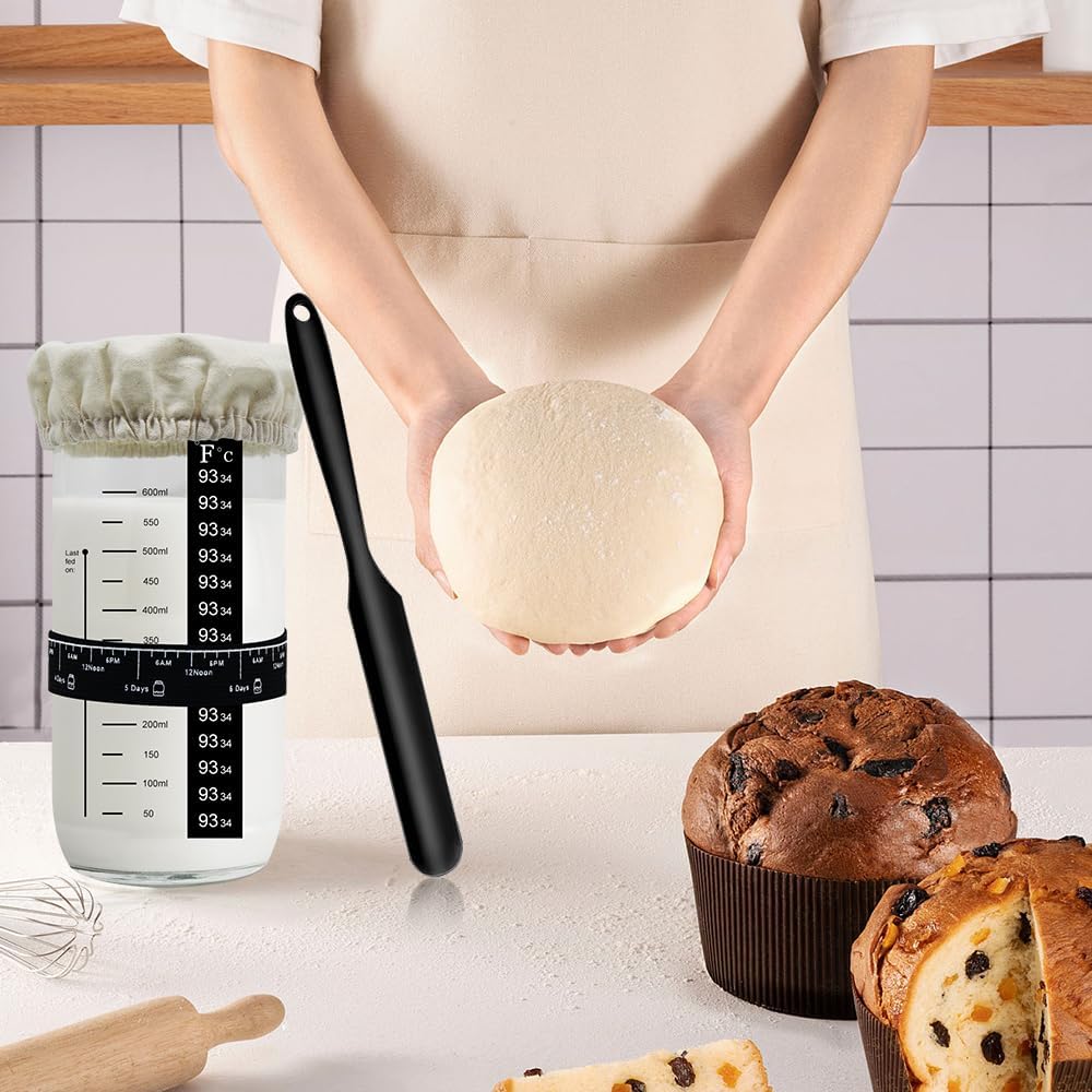 IYARKAI® 34oz Sourdough Starter Jar Kit with Glass, Lid, Thermometer - Reusable Beginner Yeast Set