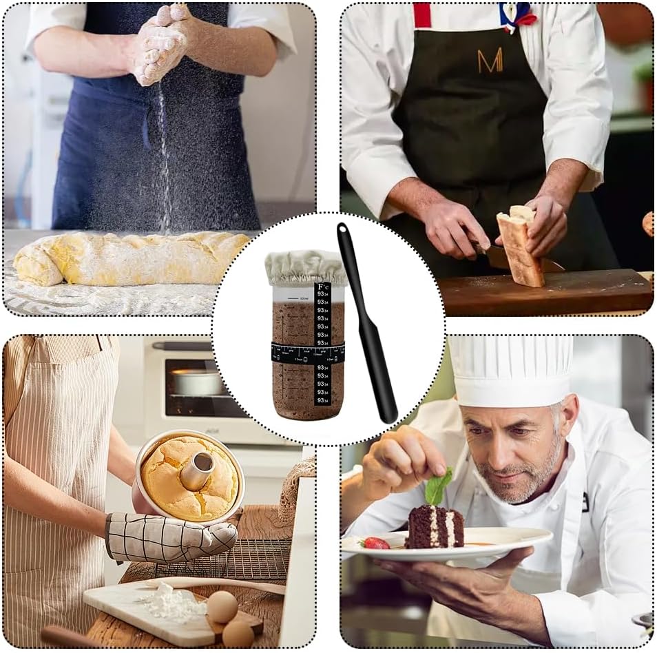 IYARKAI® 34oz Sourdough Starter Jar Kit with Glass, Lid, Thermometer - Reusable Beginner Yeast Set