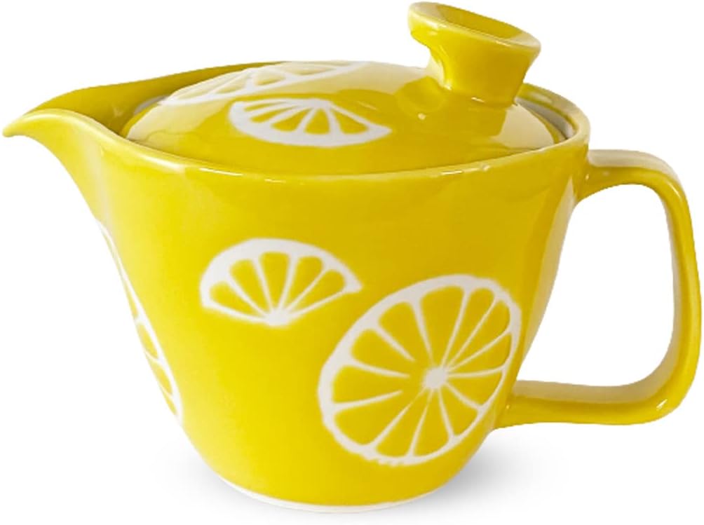 J-kitchens Hasamiyaki Teapot with Tea Strainer, 8.5 fl oz (240 ml), Lemon Yellow, Made in Japan - Ideal for 1-2 People
