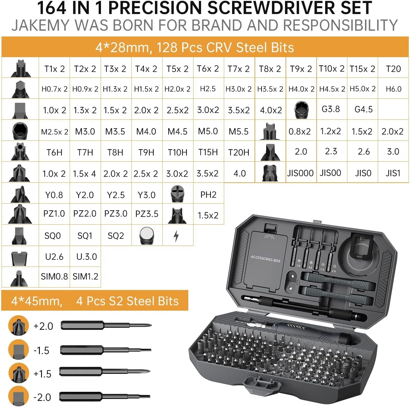 JAKEMY 164 in 1 Precision Screwdriver Set for MacBook, iPhone, Camera, Xbox - Professional Laptop Repair Kit with T6 Torx Screwdriver