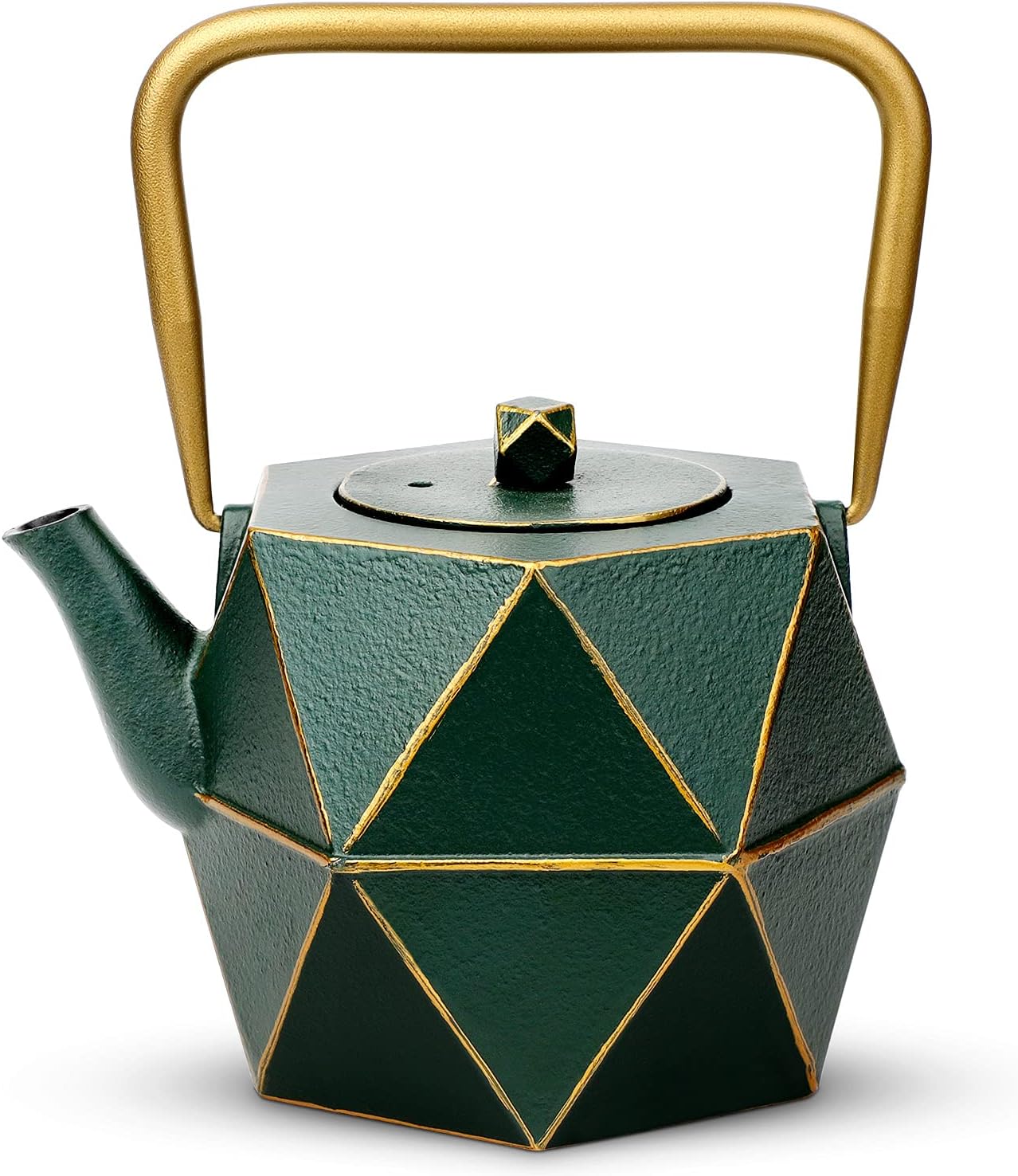 Japanese Cast Iron Teapot with Diamond Design, Stovetop Safe Tea Kettle, 30 oz (900 ml) Dark Green, Removable Infuser