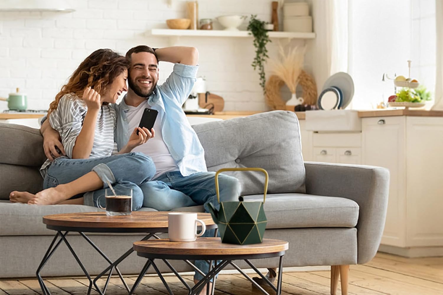 Japanese Cast Iron Teapot with Diamond Design, Stovetop Safe Tea Kettle, 30 oz (900 ml) Dark Green, Removable Infuser