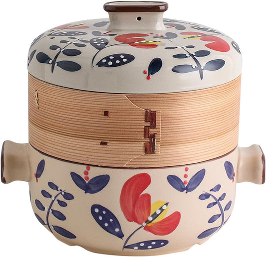 Japanese Ceramic Casserole Pot with Steamer Basket - Soup Stew Clay Pot for Healthy Cooking - 4L