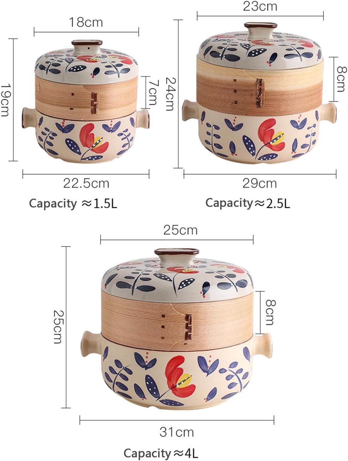 Japanese Ceramic Casserole Pot with Steamer Basket - Soup Stew Clay Pot for Healthy Cooking - 4L