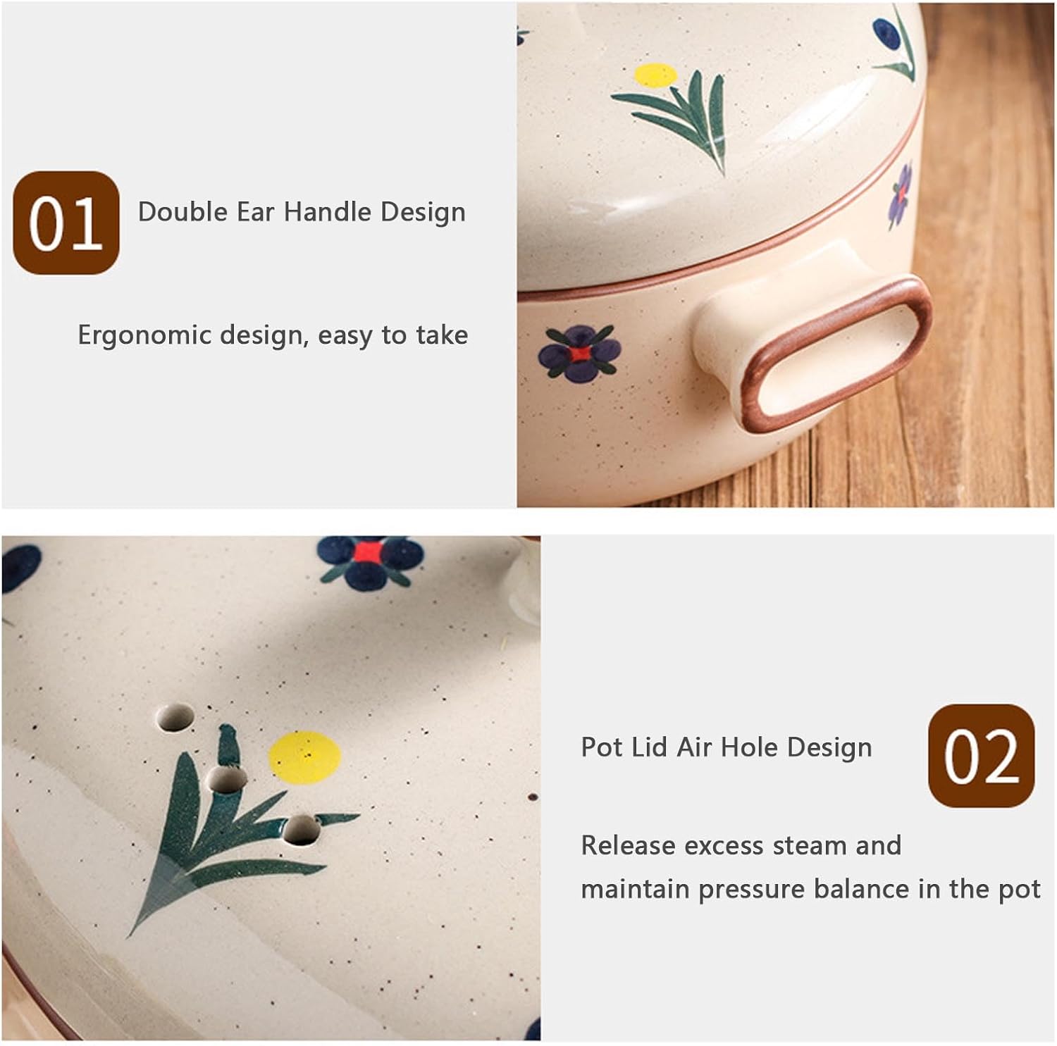Japanese Ceramic Casserole Pot with Steamer Basket - Soup Stew Clay Pot for Healthy Cooking - 4L