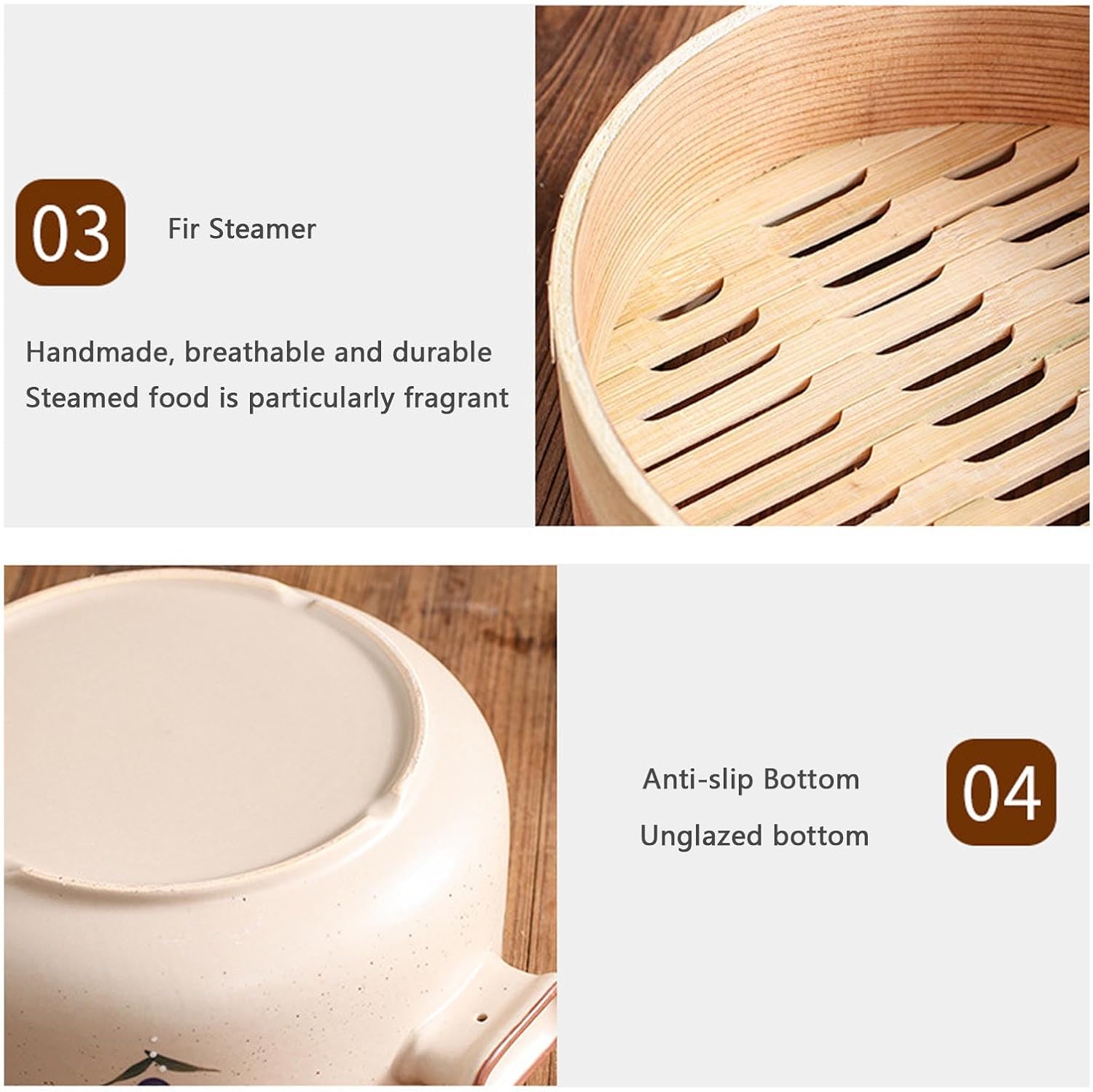 Japanese Ceramic Casserole Pot with Steamer Basket - Soup Stew Clay Pot for Healthy Cooking - 4L