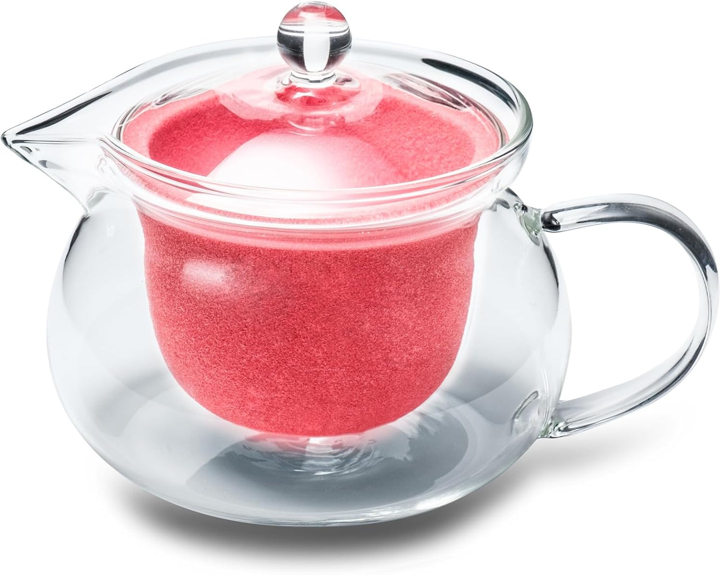 Japanese Made Wablade Heatproof Glass Teapot with Removable Ceramic Infuser - 13.5 fl oz - Pink Color