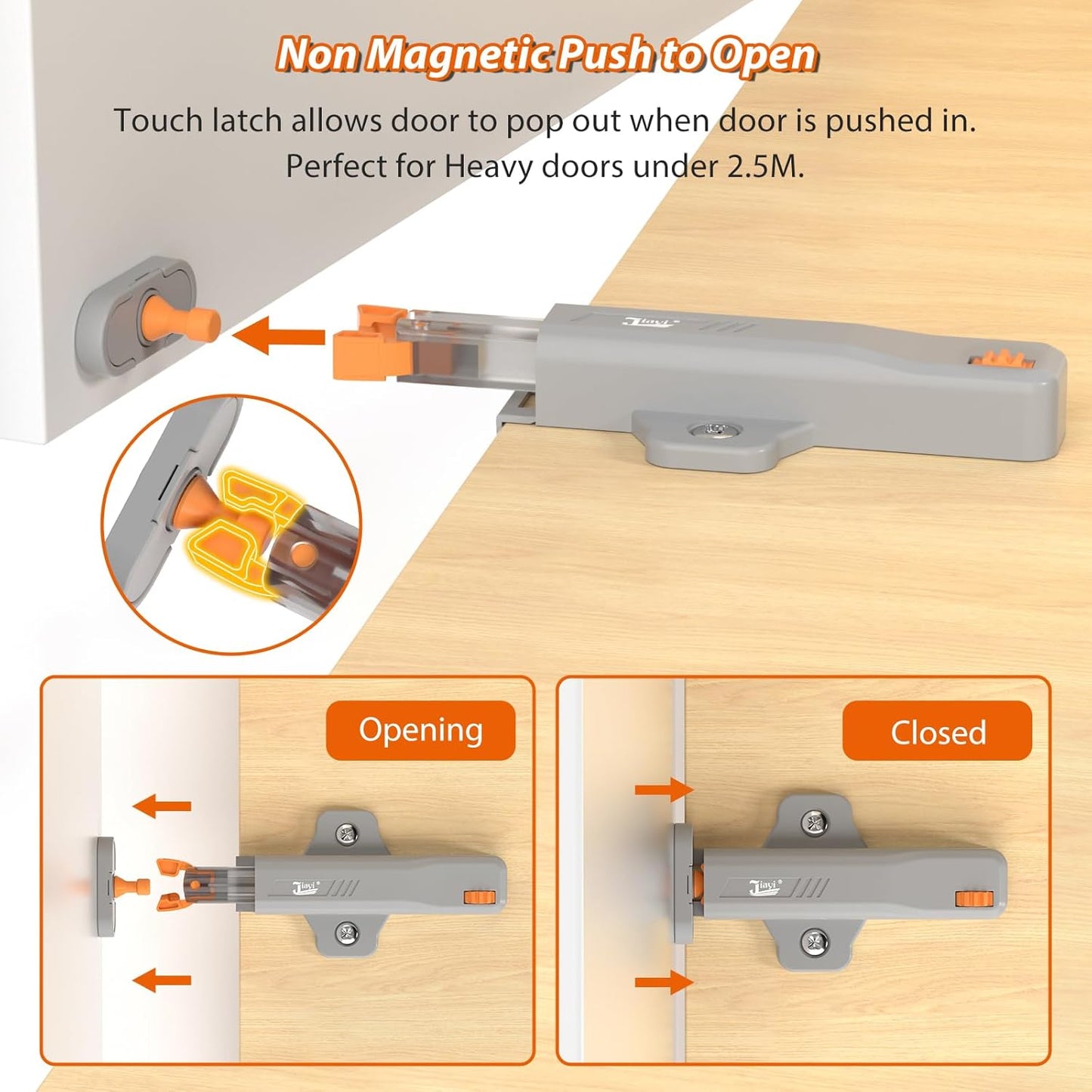 Jiayi 2 Pack Heavy Duty Non-Magnetic Cabinet Push Latch for RV Hidden Doors and Kitchen Cabinets