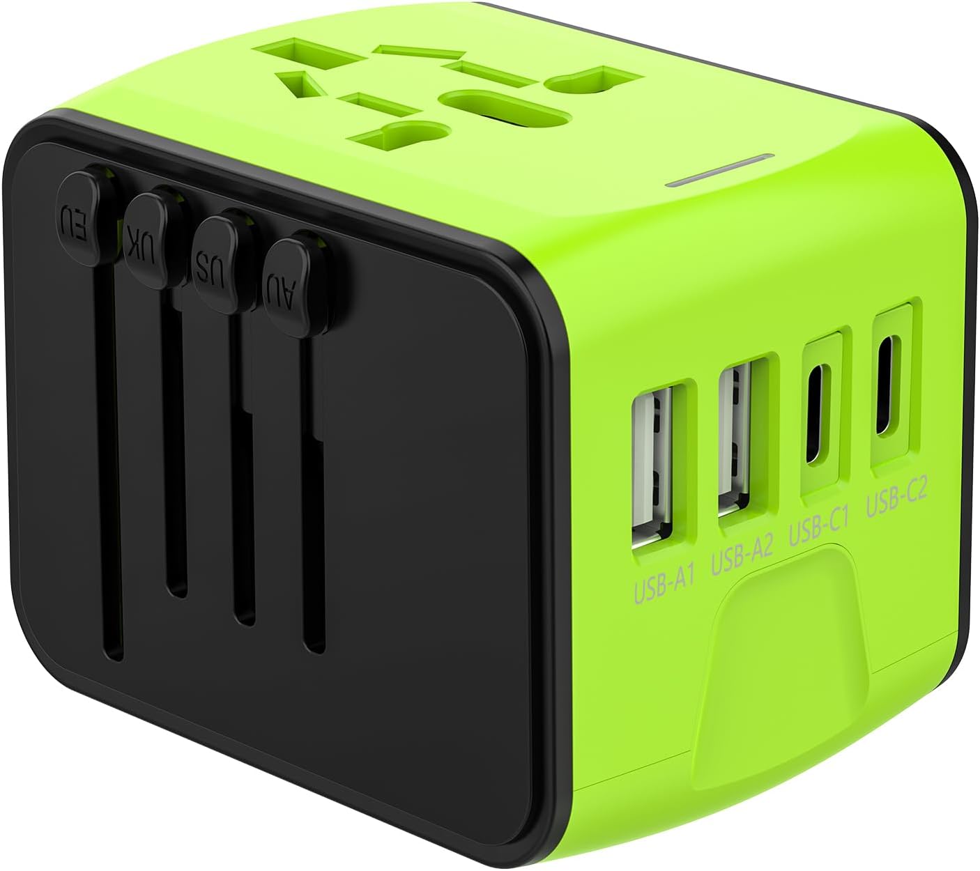 JMFONE Universal Travel Adapter with 4 USB Ports and Multi AC Sockets - Worldwide All in One High Speed Charger - Green