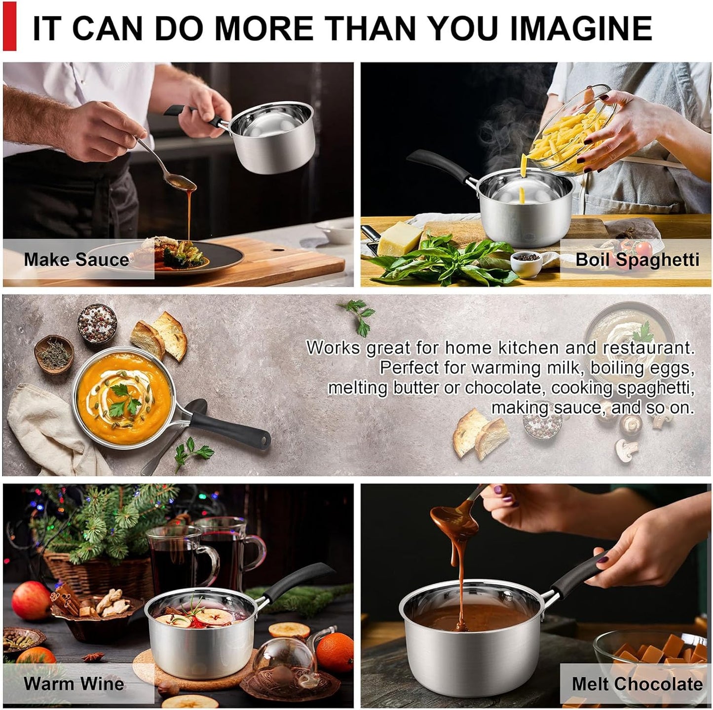 Joyfair 18/10 Stainless Steel Small Saucepan with Glass Lid, 1 Quart - Ideal for Cooking, Stewing, Boiling, and Soup - Dishwasher Safe and Heat-proof Bakelite Handle