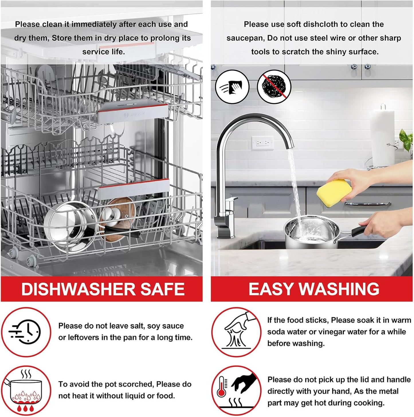 Joyfair 18/10 Stainless Steel Small Saucepan with Glass Lid, 1 Quart - Ideal for Cooking, Stewing, Boiling, and Soup - Dishwasher Safe and Heat-proof Bakelite Handle