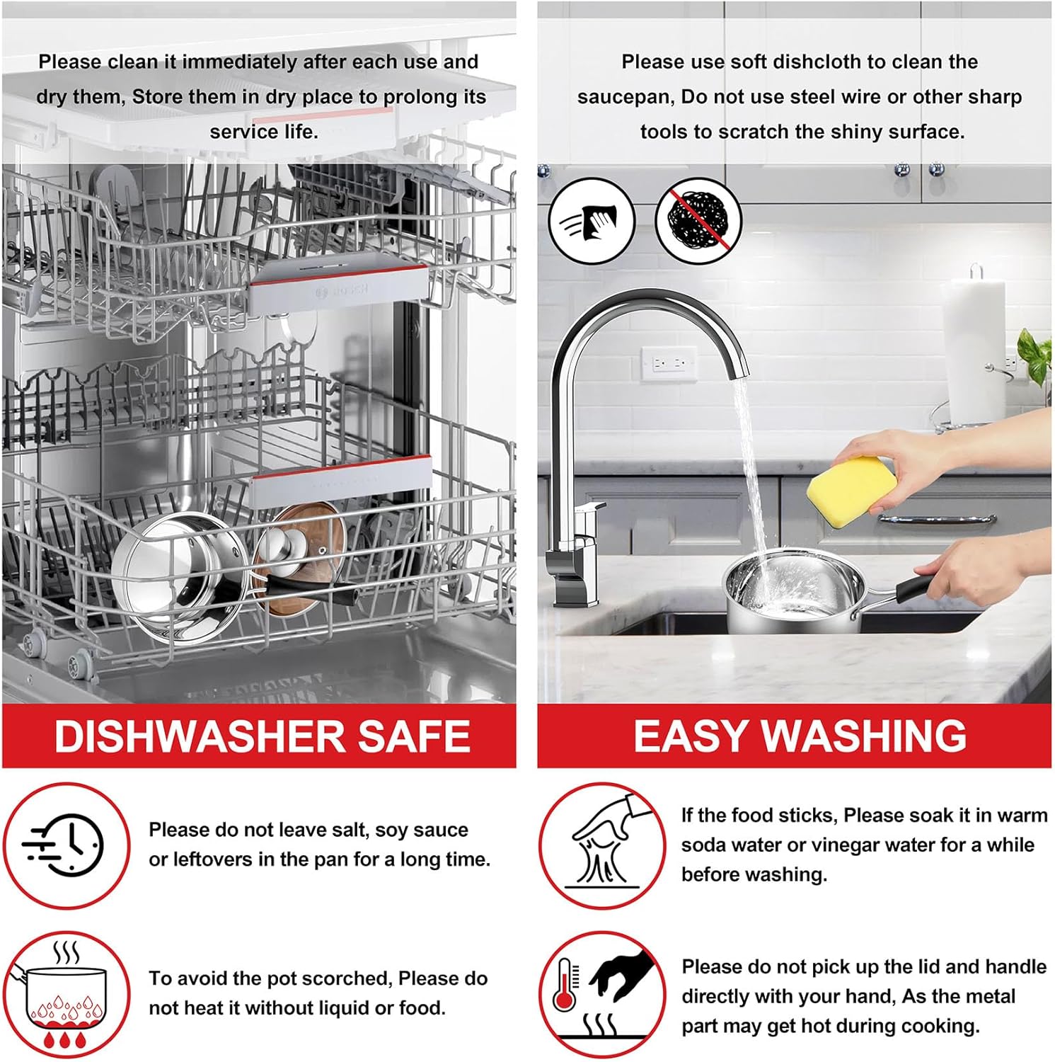 Joyfair 18/10 Stainless Steel Small Saucepan with Glass Lid, 1 Quart - Ideal for Cooking, Stewing, Boiling, and Soup - Dishwasher Safe and Heat-proof Bakelite Handle