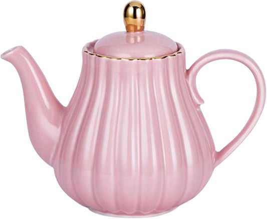 Jusalpha Pink Porcelain Teapot with Stainless Steel Infuser - 28 Ounce, Blooming & Loose Leaf Tea Pot for Home Decor