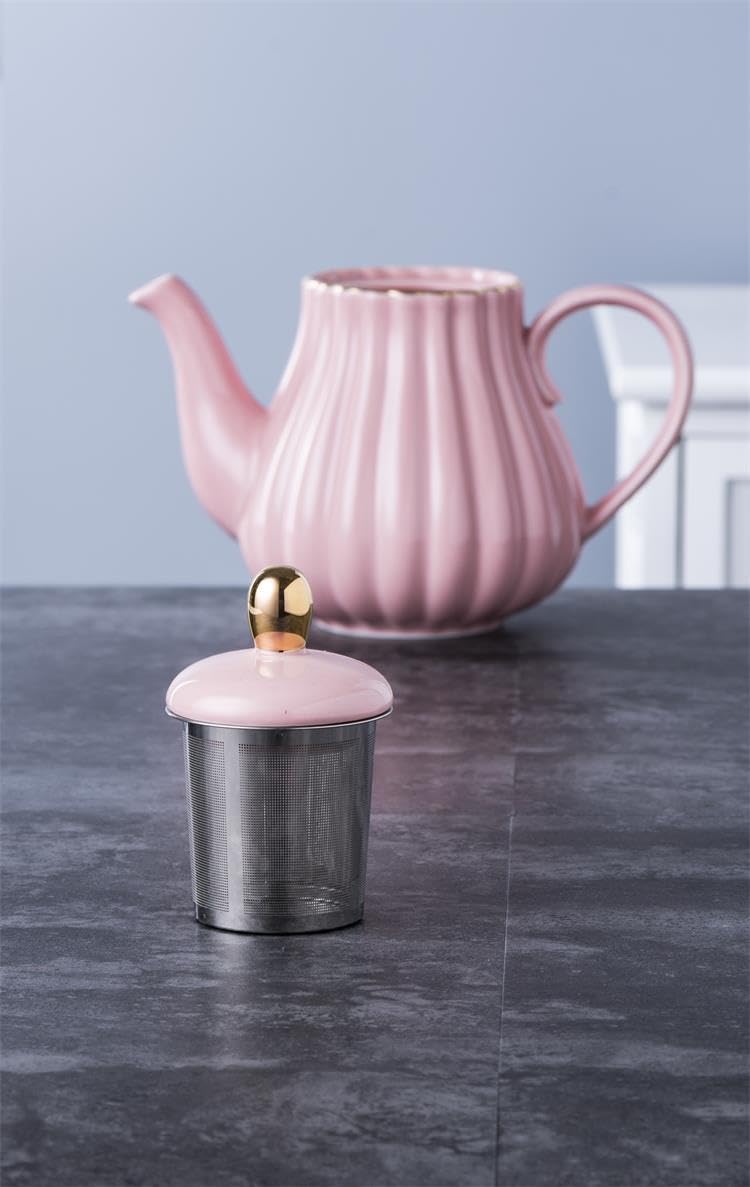 Jusalpha Pink Porcelain Teapot with Stainless Steel Infuser - 28 Ounce, Blooming & Loose Leaf Tea Pot for Home Decor