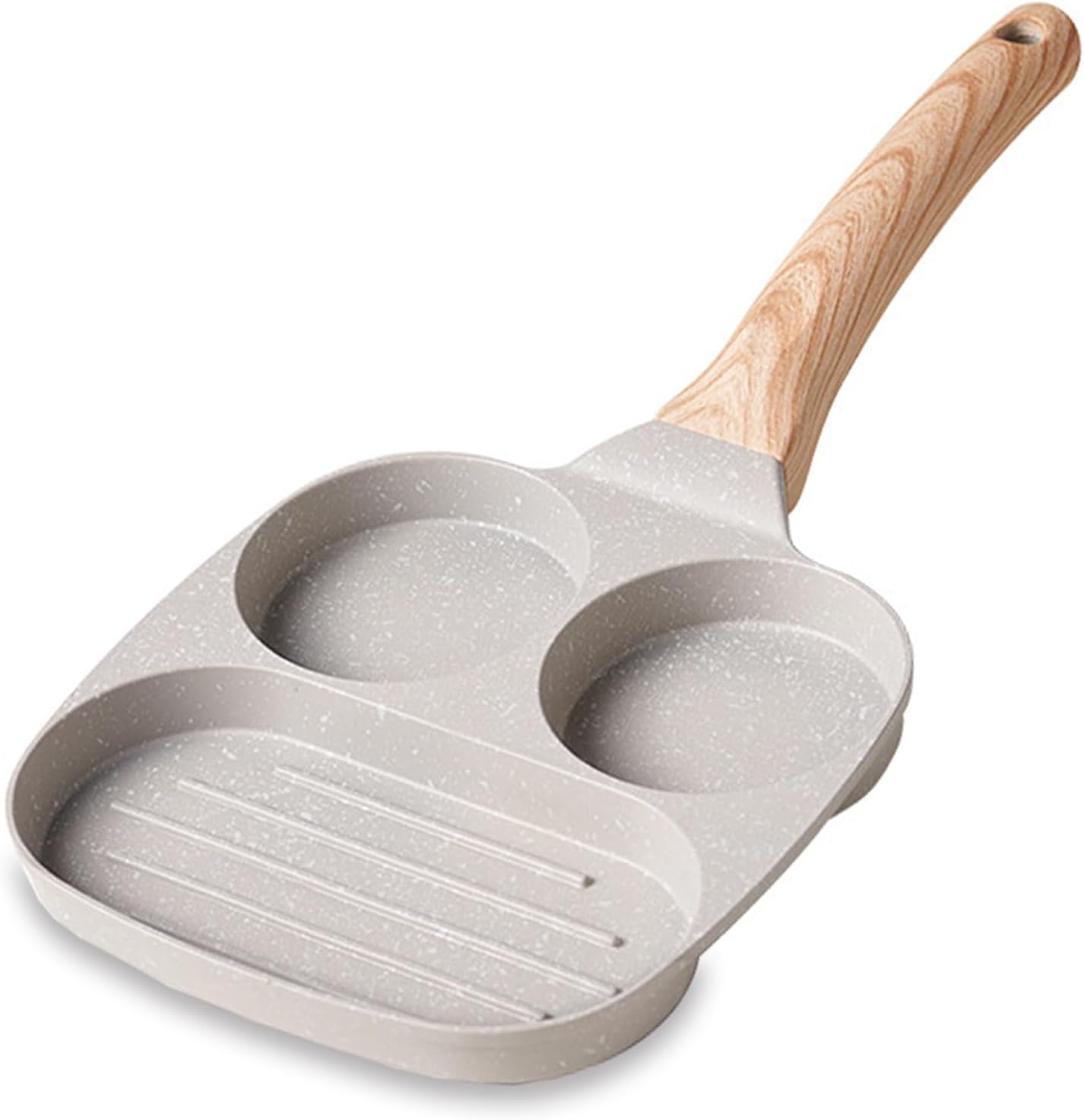 JUSTUP 3-in-1 Nonstick Divided Grill Frying Pan for Breakfast Cooking, 7.5 in White - Heat Resistant Handle Skillet Pan for Eggs, Bacon, Burgers