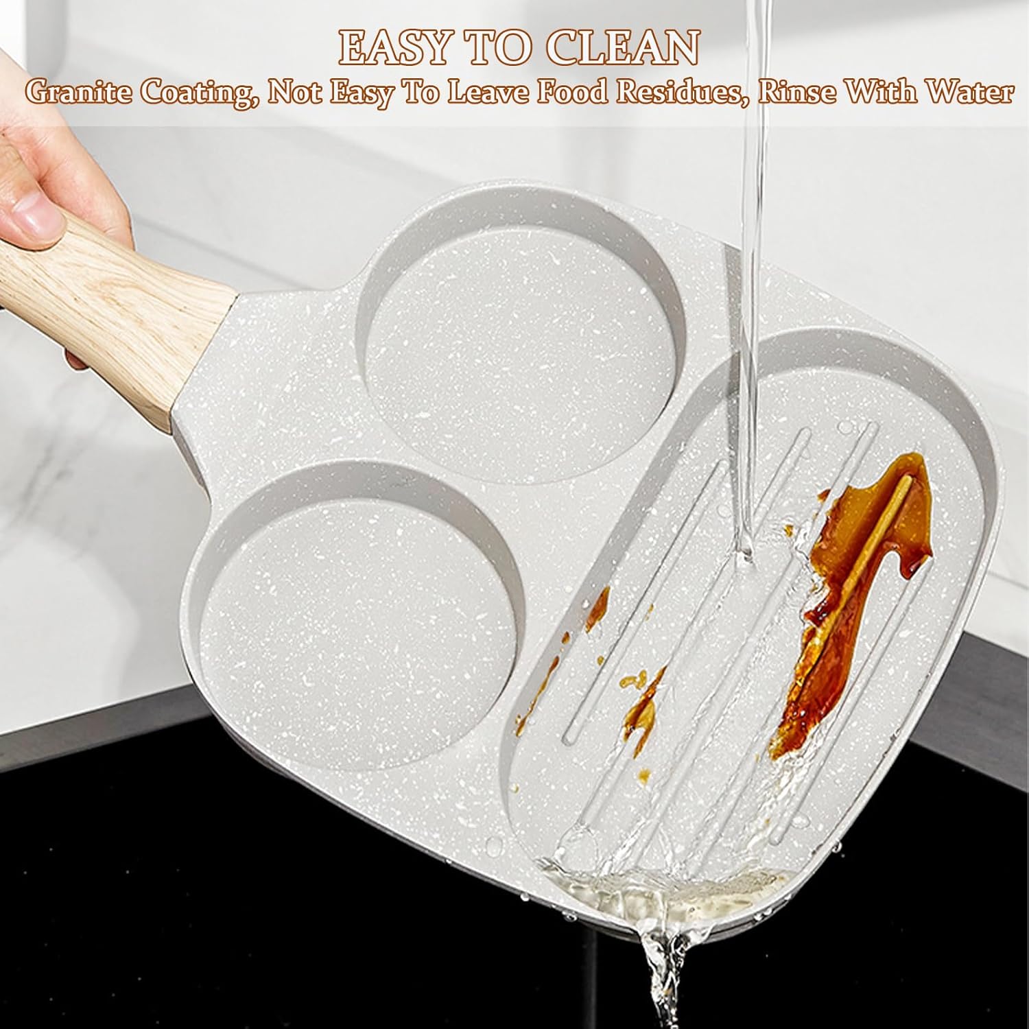 JUSTUP 3-in-1 Nonstick Divided Grill Frying Pan for Breakfast Cooking, 7.5 in White - Heat Resistant Handle Skillet Pan for Eggs, Bacon, Burgers