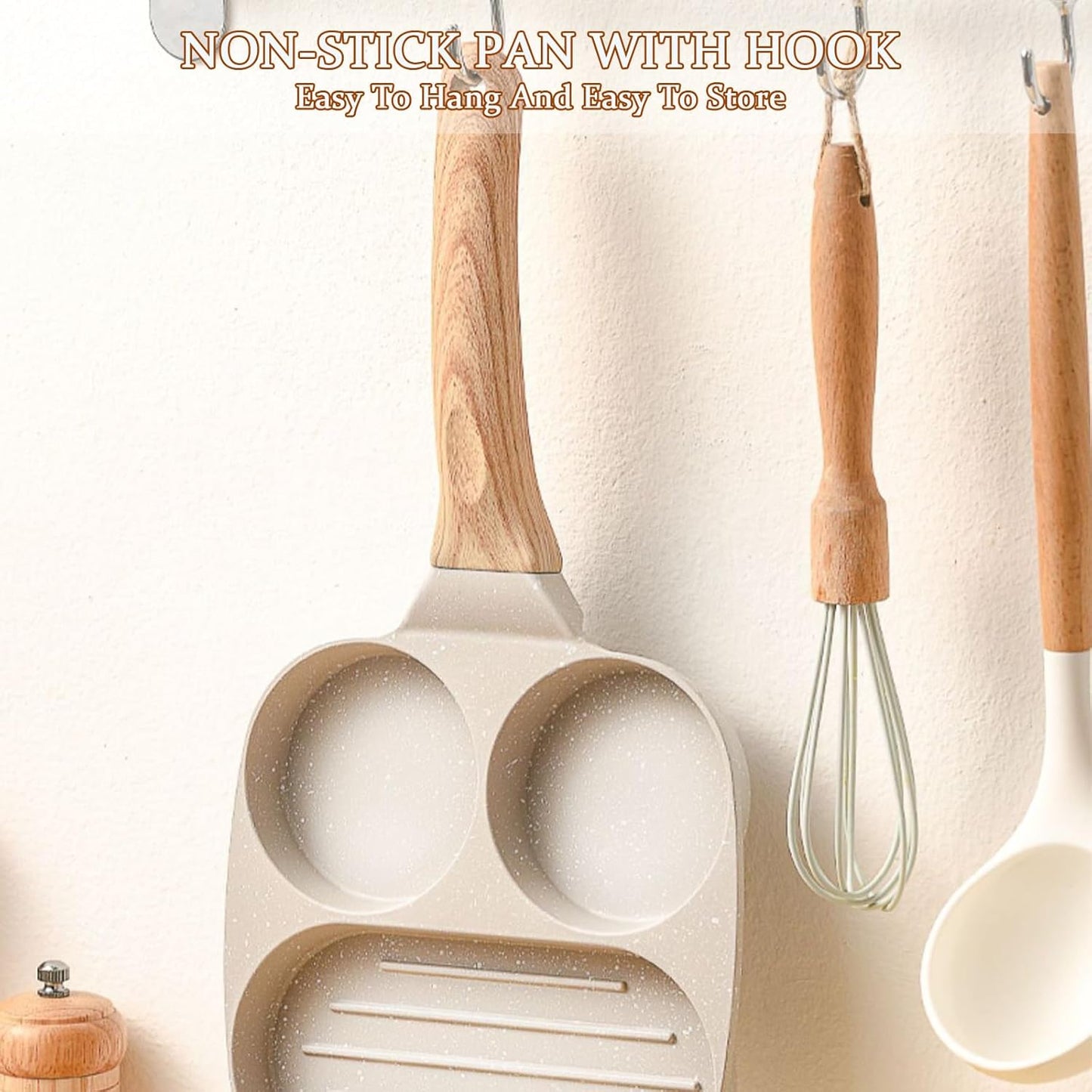 JUSTUP 3-in-1 Nonstick Divided Grill Frying Pan for Breakfast Cooking, 7.5 in White - Heat Resistant Handle Skillet Pan for Eggs, Bacon, Burgers