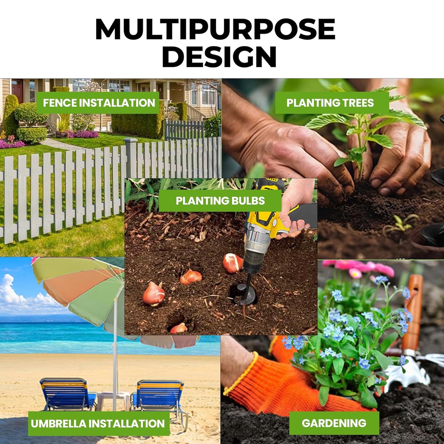 K-Brands 1.6 x 16 Inch Auger Drill Bit for Planting - Garden Spiral Hole & Bulb Planter Tool - Fits 3/8 Inch Hex Drive