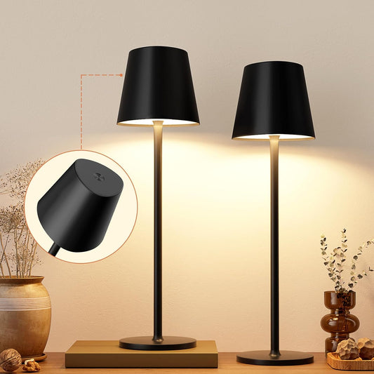 Kakanuo Cordless Table Lamp, Stepless Dimming, Rechargeable Battery, LED Lamps for Indoor/Outdoor - Black